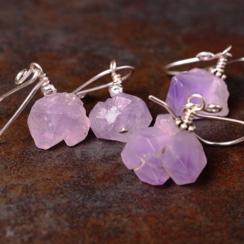 Handmade sterling silver amethyst point earrings